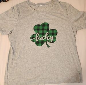 Gray Womens TShirt with Green Plaid Shamrock